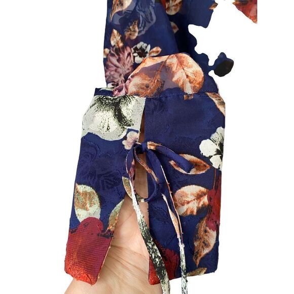 Lord and Taylor floral blouse/sheer longsleeve/ties on cuffs size extra-large￼ - Picture 2 of 6